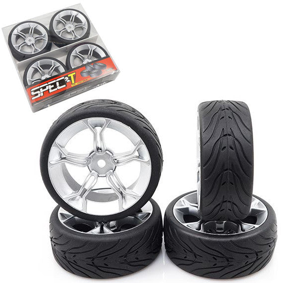 Yeah Racing WL-0104 Spec T MS Wheel Offset 3 Silver w/Tire 4pcs For 1/10 Touring