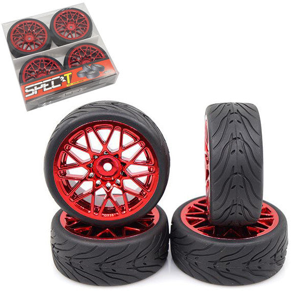 Yeah Racing WL-0108 Spec T LS Offset 3 Red Wheels w/Tires 4pcs For 1/10 Touring