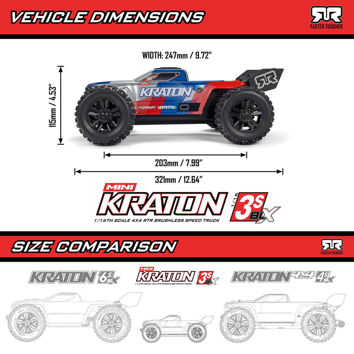 ARRMA ARA2508ST2 1/16 MINI KRATON 3S DSC 4X4 RTR Brushless Teal w/Battery/Charger