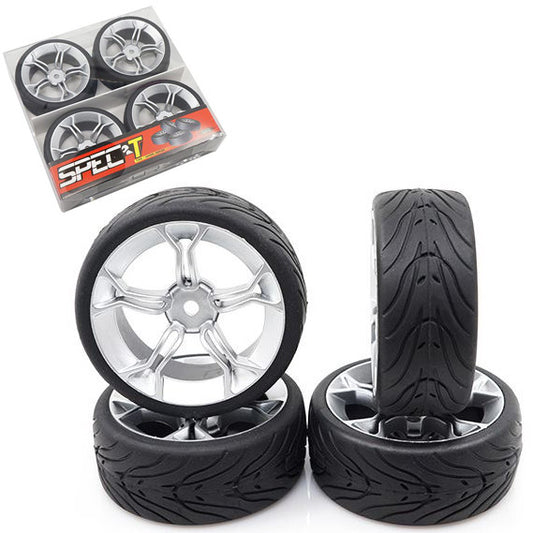 Yeah Racing WL-0104 Spec T MS Wheel Offset 3 Silver w/Tire 4pcs For 1/10 Touring