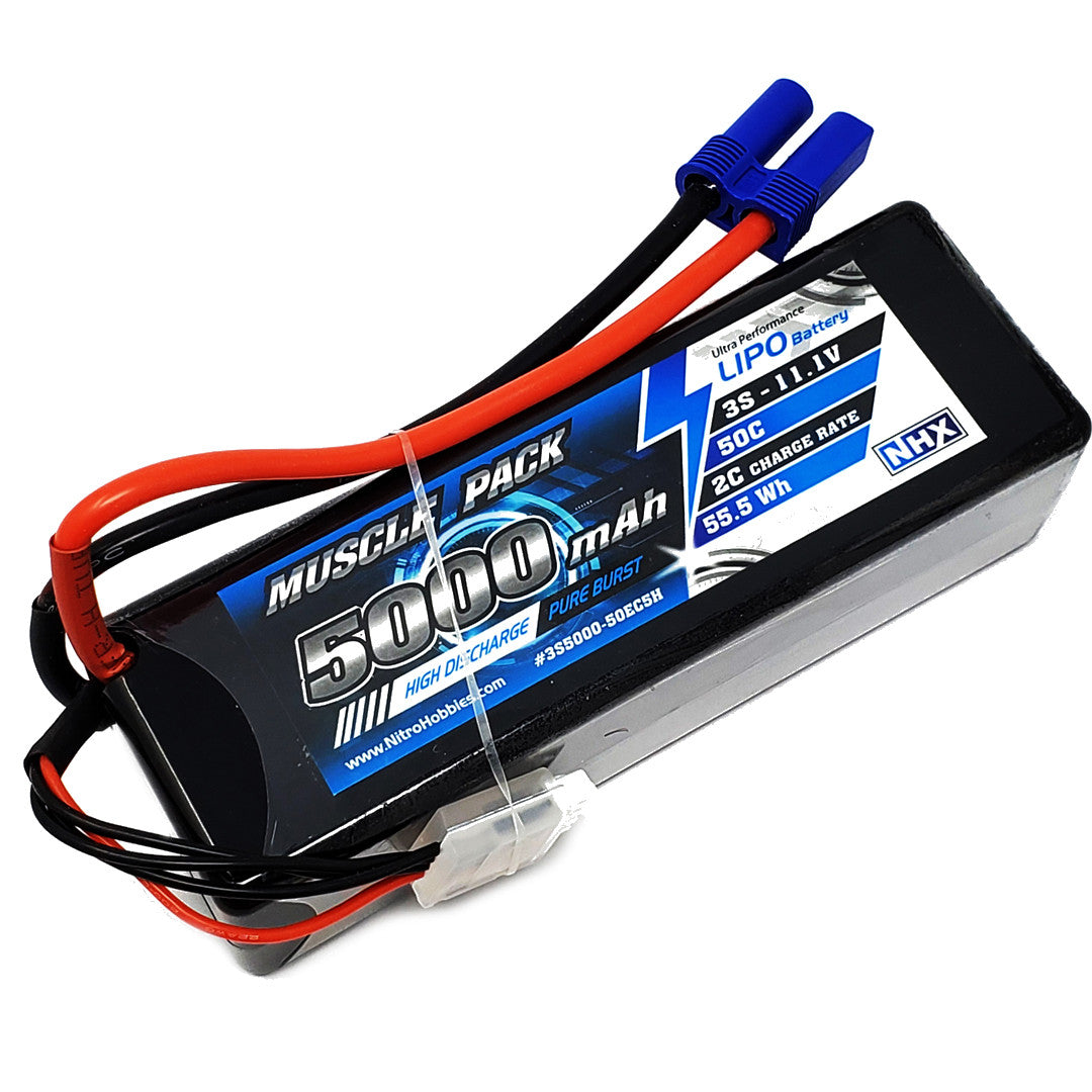 NHX Muscle Pack 3S 11.1V 5000mAh 50C Lipo Battery (2) w/ EC5 / EZPRO DUO Charger