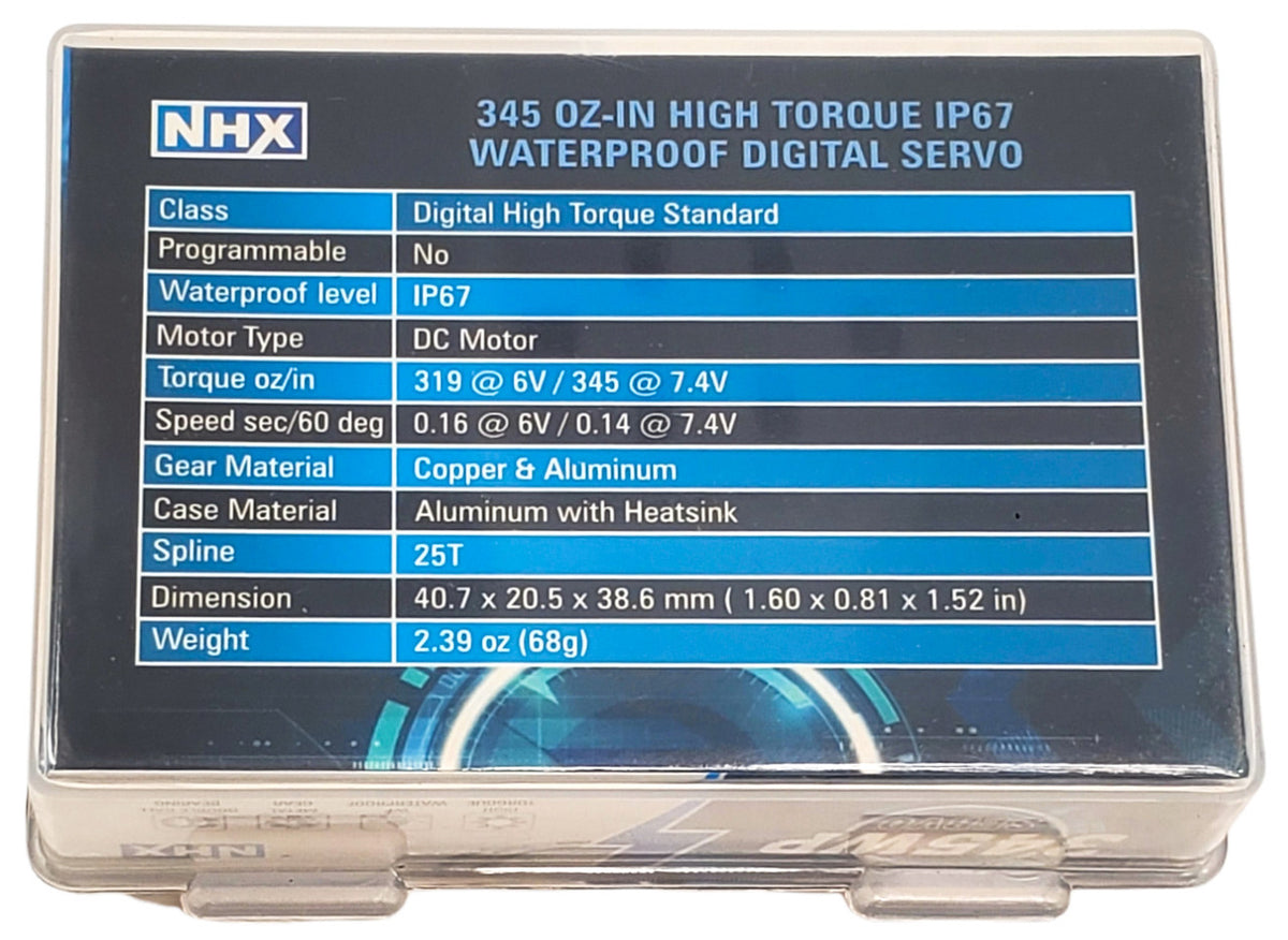 NHX 345WP High Torque IP67 Waterproof Digital Servo 345 oz Torque / .14 Speed