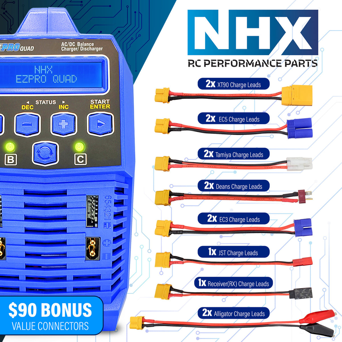 NHX RC EZPRO QUAD 100W X4 AC/DC 12A LIPO/LIHV & NIMH RC Battery Balance Charger