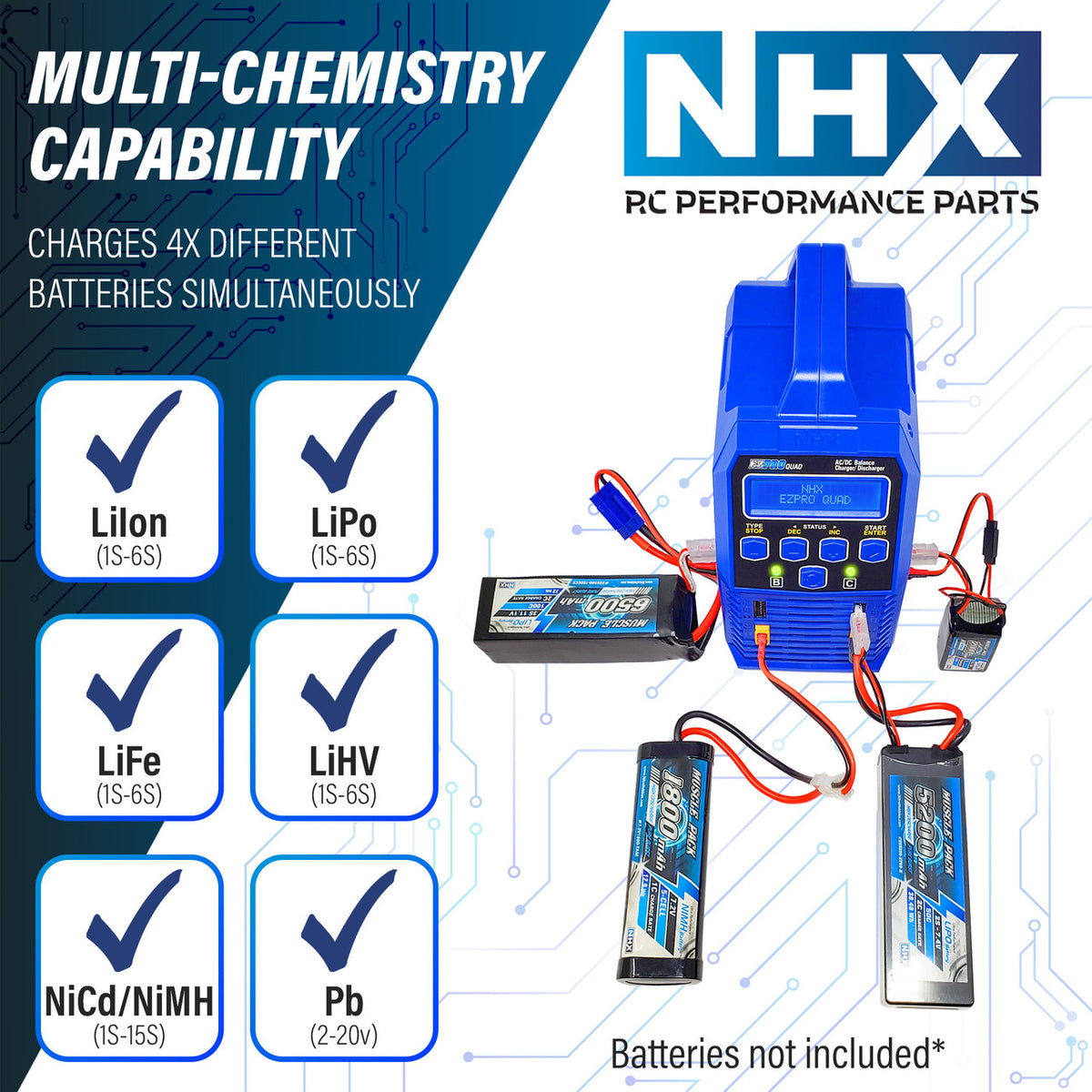 NHX RC EZPRO QUAD 100W X4 AC/DC 12A LIPO/LIHV & NIMH RC Battery Balance Charger