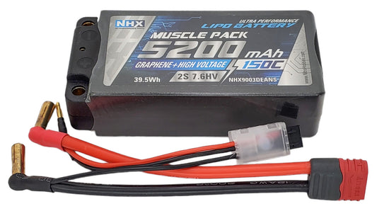 NHX RC 2S 7.6V 5200mAh 150C HV + Graphene Shorty LiPo Battery w/5mm Bullets / Deans