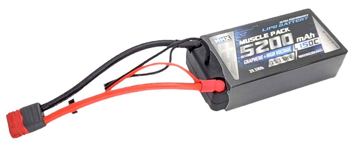 NHX RC 2S 7.6V 5200mAh 150C HV + Graphene Shorty LiPo Battery w/5mm Bullets / Deans
