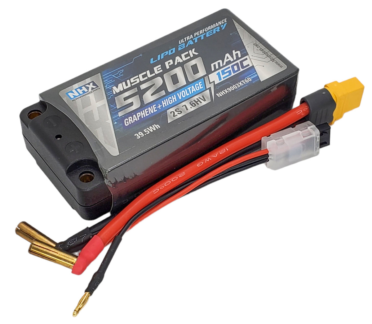 NHX RC 2S 7.6V 5200mAh 150C HV + Graphene Shorty LiPo Battery w/5mm Bullets / XT60